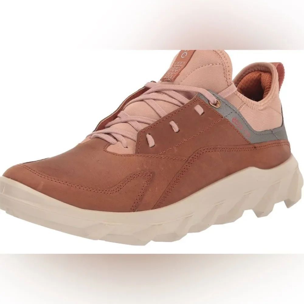 Ecco MC Brown Leather Pink Gray Lace Up Low Top Athleisure Walking Sneakers
